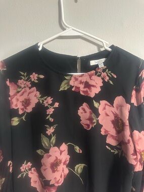Lucy Paris Black Blouse with Pink Floral Print